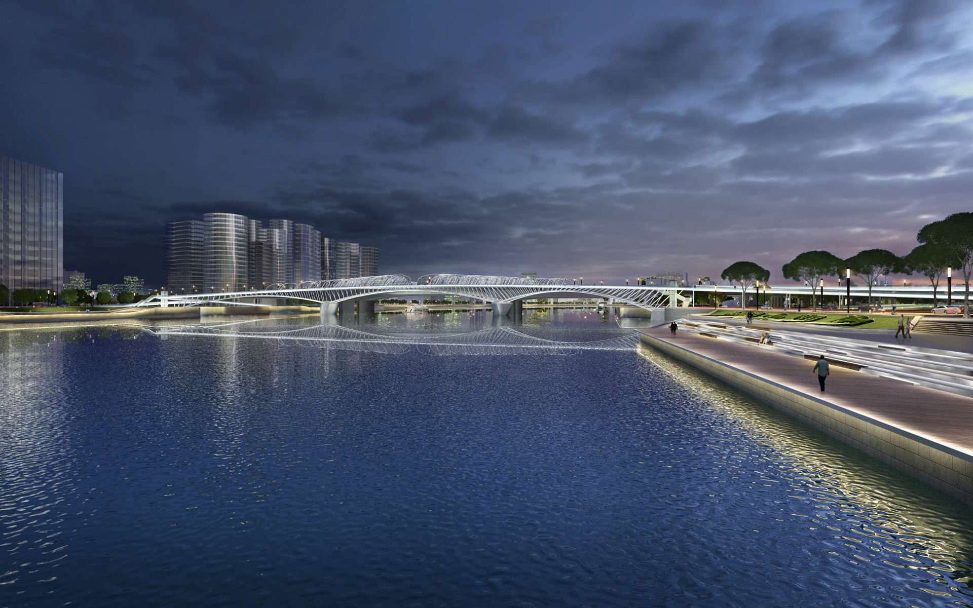 Guangzhou Bridge waterfront night view