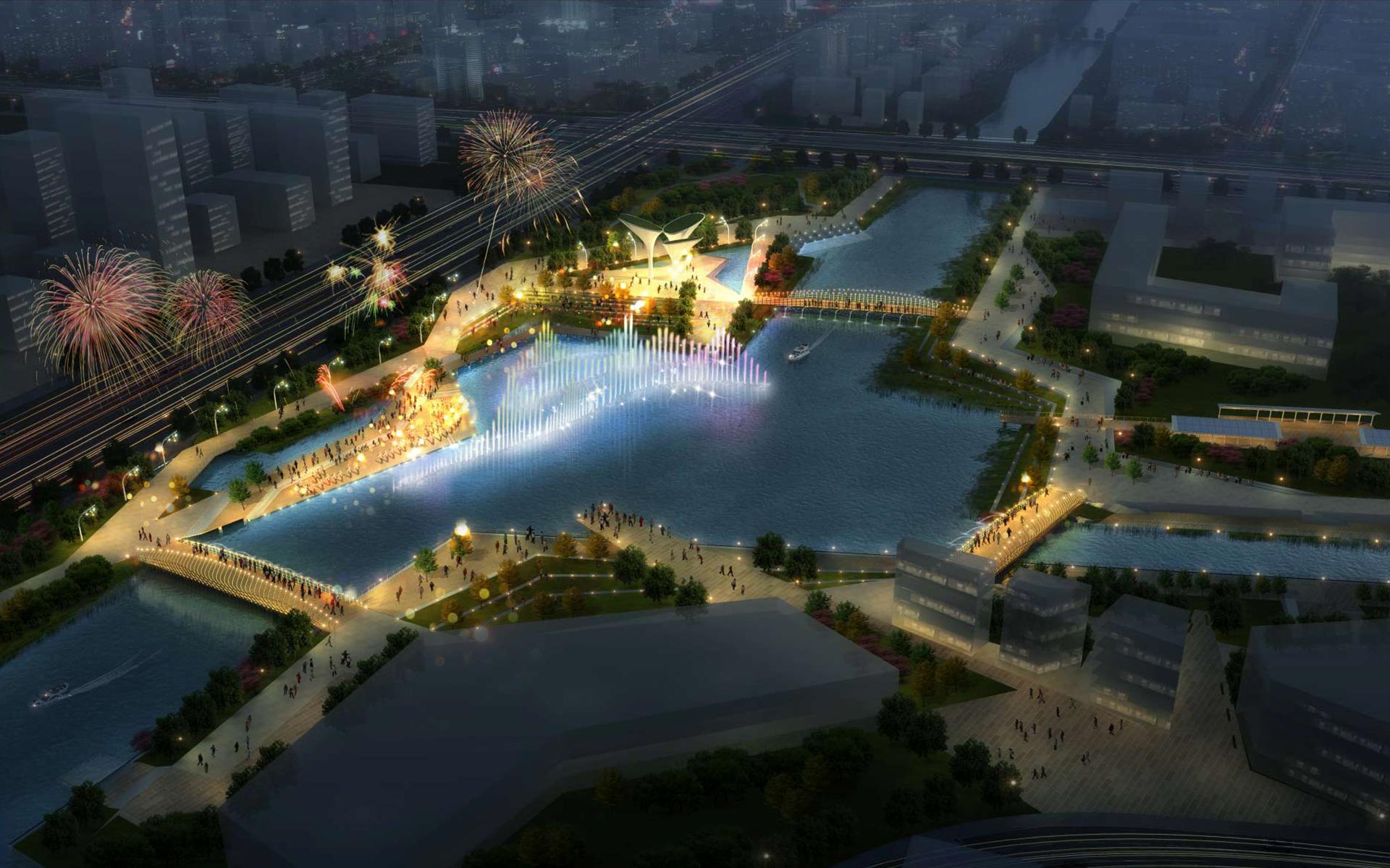 Guangzhou nansha waterfront landscape music fountain