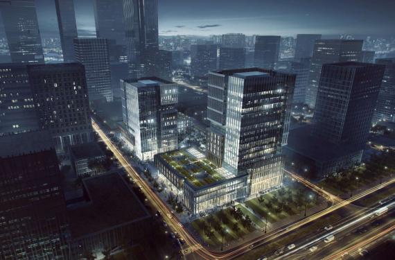 OBERMEYER Wuhan Optics Valley Technology Building Design Aerial Night